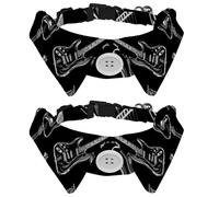 2 Pack Dog Bow Tie Collars, Cat Collar with Bell and Quick Release Buckle for Small Pets, White and Black Guitar Collection