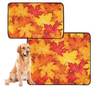 2 Pack Dog Bowl Mats Water Absorbent Washable Non-Slip Dog Bowl Mats for Car Seat 24"x36"+36"x42", Fall Maple Leaves in Autumn