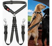 2-Pack Dog Car Travel Harness, Adjustable Y-Shape Double Pet Vehicle Tether with Elastic Bungee Buffer and Reflective Nylon for Road Trips