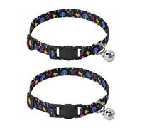 2 Pack Dog Collar Colorful Mushrooms Neon Gradients Cat Collars with Bell, Adjustable Length 10.6" to 17.1"