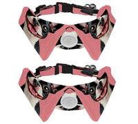 2 Pack Dog Collar, Cute Boston Terrier Dog, Adjustable Cat Collar with Bowtie, Pet Collars for Dog Soft Bowtie Dog Collars for Small Pet