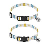 2 Pack Dog Collar Cute Cartoon Cats Yellow Paw Breakaway Cat Collars with Bell, Adjustable Length 10.6" to 17.1"