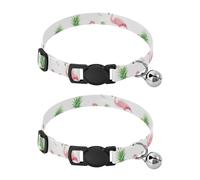 2 Pack Dog Collar Flamingos Yellow Pineapples White Dog Collar with Bell, Adjustable Length 10.6" to 17.1"