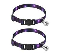 2 Pack Dog Collar Galaxy Starry Night Purple Decorative Pet Collar with Bell, Adjustable 10.6 to 17.1 Inches