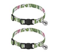 2 Pack Dog Collar Green Cacti Succulents White Dog Collar with Bell, Adjustable Length 10.6" to 17.1"