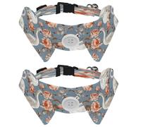 2 Pack Dog Collar, Swans Florals, Adjustable Cat Collar with Bowtie, Pet Collars for Dog Soft Bowtie Dog Collars for Small Pet