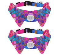 2 Pack Dog Collar with Bowtie and Bell, Abstract Geometric Mermaid Scale Watercolor Pattern Adjustable Lapel Design Cat Bow Tie Collar for Small Pets