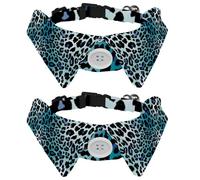 2 Pack Dog Collar with Bowtie and Bell, Amazing Blue Bright Leopard Print Adjustable Lapel Design Cat Bow Tie Collar for Small Pets