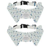 2 Pack Dog Collar with Bowtie and Bell, Anchors Sea Sailing Blue Star Pattern Adjustable Lapel Design Cat Bow Tie Collar for Small Pets