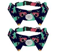 2 Pack Dog Collar with Bowtie and Bell, Angry Shark Sea Life Pattern Adjustable Lapel Design Cat Bow Tie Collar for Small Pets