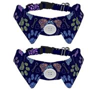 2 Pack Dog Collar with Bowtie and Bell, Animal Paws Cat Dog Bones Footprints Love Heart Pattern Adjustable Lapel Design Cat Bow Tie Collar for Small Pets