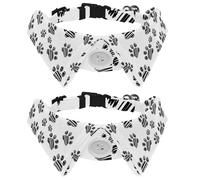 2 Pack Dog Collar with Bowtie and Bell, Animal Pet Cat Paw Dog Footprint Pattern Adjustable Lapel Design Cat Bow Tie Collar for Small Pets