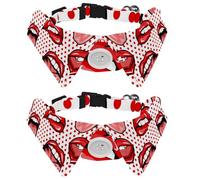 2 Pack Dog Collar with Bowtie and Bell, Art Red Mouth Lip Tongue Dot Pattern Adjustable Lapel Design Cat Bow Tie Collar for Small Pets