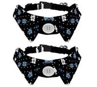 2 Pack Dog Collar with Bowtie and Bell, Beatiful Wild Flower Polka Dots Pattern Adjustable Lapel Design Cat Bow Tie Collar for Small Pets