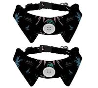 2 Pack Dog Collar with Bowtie and Bell, Beautiful Island Color Palm Tree Beach Ocean Landscape Adjustable Lapel Design Cat Bow Tie Collar for Small Pets