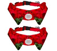 2 Pack Dog Collar with Bowtie and Bell, Beautiful Red Geraniums Adjustable Lapel Design Cat Bow Tie Collar for Small Pets