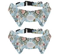 2 Pack Dog Collar with Bowtie and Bell, Beautiful Roses Flowers Floral Watercolor Pattern Adjustable Lapel Design Cat Bow Tie Collar for Small Pets