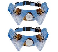 2 Pack Dog Collar with Bowtie and Bell, Bengal Tiger Adjustable Lapel Design Cat Bow Tie Collar for Small Pets