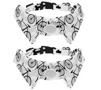 2 Pack Dog Collar with Bowtie and Bell, Black Cartoon Bikes Pattern Adjustable Lapel Design Cat Bow Tie Collar for Small Pets
