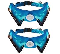 2 Pack Dog Collar with Bowtie and Bell, Boy Pulled Big Bulb Half Buried Ground Night Sky Stars Space Dust Adjustable Lapel Design Cat Bow Tie Collar for Small Pets