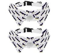 2 Pack Dog Collar with Bowtie and Bell, Cartoon Cute Blue Car Yellow Wheel Pattern Adjustable Lapel Design Cat Bow Tie Collar for Small Pets