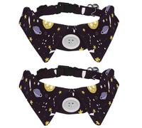 2 Pack Dog Collar with Bowtie and Bell, Cartoon Planets Stars and Comets Adjustable Lapel Design Cat Bow Tie Collar for Small Pets