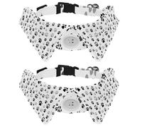 2 Pack Dog Collar with Bowtie and Bell, Cat Footprint Paw Pattern Adjustable Lapel Design Cat Bow Tie Collar for Small Pets