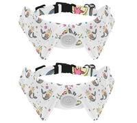 2 Pack Dog Collar with Bowtie and Bell, Cat Mermaid Unicorn Fish Star Pattern Adjustable Lapel Design Cat Bow Tie Collar for Small Pets