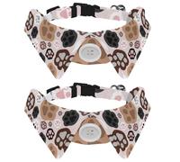 2 Pack Dog Collar with Bowtie and Bell, Cat Paw Cute Pet Footprint Pattern Adjustable Lapel Design Cat Bow Tie Collar for Small Pets