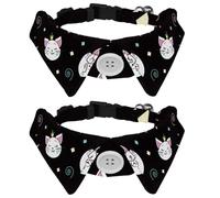 2 Pack Dog Collar with Bowtie and Bell, Cat Unicorn Wear Floral Crown Love Heart Glasses Pattern Adjustable Lapel Design Cat Bow Tie Collar for Small Pets