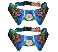 2 Pack Dog Collar with Bowtie and Bell, Chameleon Adjustable Lapel Design Cat Bow Tie Collar for Small Pets