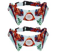 2 Pack Dog Collar with Bowtie and Bell, Chameleon with Green Leaves Adjustable Lapel Design Cat Bow Tie Collar for Small Pets