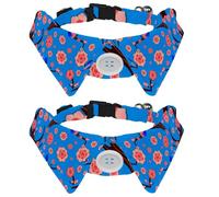 2 Pack Dog Collar with Bowtie and Bell, Cherry Blossom Blue Birds Adjustable Lapel Design Cat Bow Tie Collar for Small Pets