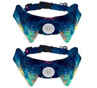 2 Pack Dog Collar with Bowtie and Bell, Child Holding Balloons Standing in Fantasy Storm Illustration Adjustable Lapel Design Cat Bow Tie Collar for Small Pets