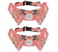 2 Pack Dog Collar with Bowtie and Bell, Christmas Owls Candy Bow Hearts Branch Balls Adjustable Lapel Design Cat Bow Tie Collar for Small Pets