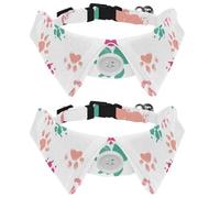 2 Pack Dog Collar with Bowtie and Bell, Colored Dog Paw Footprint Pattern Adjustable Lapel Design Cat Bow Tie Collar for Small Pets