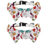 2 Pack Dog Collar with Bowtie and Bell, Colorful Animals Creatures Underwater Adjustable Lapel Design Cat Bow Tie Collar for Small Pets
