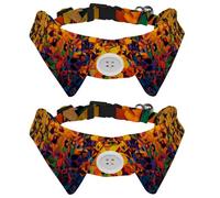 2 Pack Dog Collar with Bowtie and Bell, Colorful Art Graffiti Adjustable Lapel Design Cat Bow Tie Collar for Small Pets