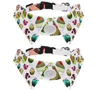 2 Pack Dog Collar with Bowtie and Bell, Colorful Cupcake Pattern Adjustable Lapel Design Cat Bow Tie Collar for Small Pets
