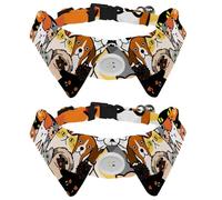 2 Pack Dog Collar with Bowtie and Bell, Colorful Dogs Cats Faces Adjustable Lapel Design Cat Bow Tie Collar for Small Pets