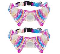 2 Pack Dog Collar with Bowtie and Bell, Colorful Mandala Adjustable Lapel Design Cat Bow Tie Collar for Small Pets