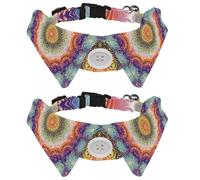 2 Pack Dog Collar with Bowtie and Bell, Colorful Mandala Floral Flowers Pattern Adjustable Lapel Design Cat Bow Tie Collar for Small Pets