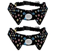 2 Pack Dog Collar with Bowtie and Bell, Colorful Paw Cat Footprint Pattern Adjustable Lapel Design Cat Bow Tie Collar for Small Pets