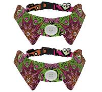 2 Pack Dog Collar with Bowtie and Bell, Colorful Rectangular Mandala Floral Pattern Adjustable Lapel Design Cat Bow Tie Collar for Small Pets