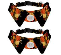 2 Pack Dog Collar with Bowtie and Bell, Coral Roses Tulips Delphinium Adjustable Lapel Design Cat Bow Tie Collar for Small Pets