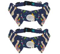 2 Pack Dog Collar with Bowtie and Bell, Cute Cartoon Llama Alpaca Cactus Pattern Adjustable Lapel Design Cat Bow Tie Collar for Small Pets