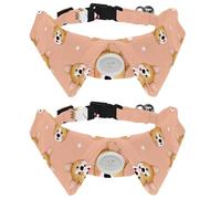 2 Pack Dog Collar with Bowtie and Bell, Cute Corgi Dog on Light Orange Adjustable Lapel Design Cat Bow Tie Collar for Small Pets