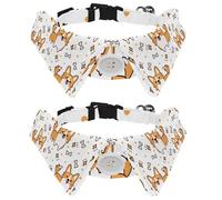 2 Pack Dog Collar with Bowtie and Bell, Cute Dog Breed Welsh Corgi Hearts Stars Bones Pattern Adjustable Lapel Design Cat Bow Tie Collar for Small Pets