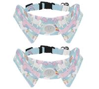 2 Pack Dog Collar with Bowtie and Bell, Cute Flying Unicorn Blue and Pink Hair Rainbow Pattern Adjustable Lapel Design Cat Bow Tie Collar for Small Pets