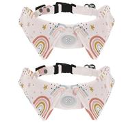 2 Pack Dog Collar with Bowtie and Bell, Cute Magical Rainbow Sky Stars Pattern Adjustable Lapel Design Cat Bow Tie Collar for Small Pets